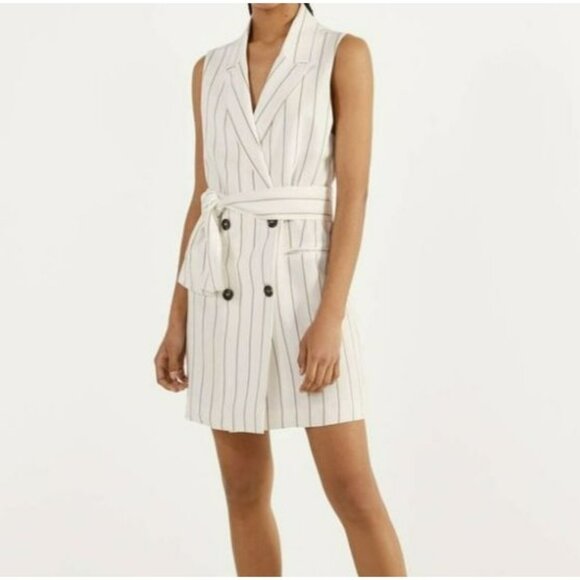 Bershka White & Black Striped Sleeveless Blazer Dress Womens S Midi - Picture 1 of 14